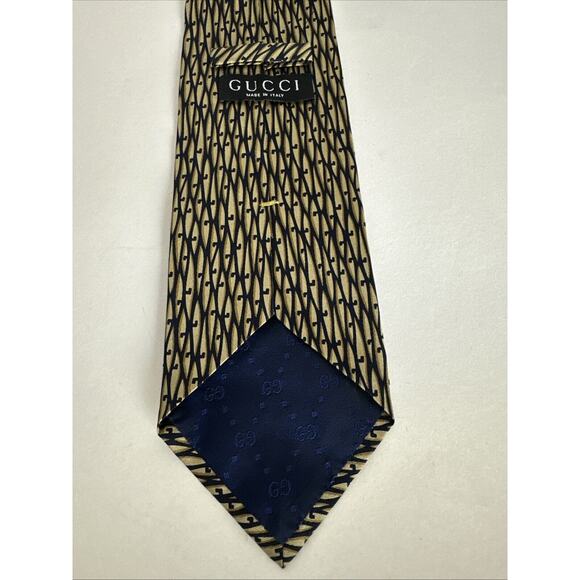 Used Guccis Tan Brown Blue Geometric Silk Tie - Picture 1 of 8